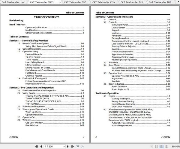 CAT Telehandler TH336C Operation Parts and Maintenance Manual 3