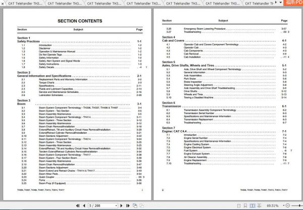 CAT Telehandler TH336 Operation Parts and Service Manual 3