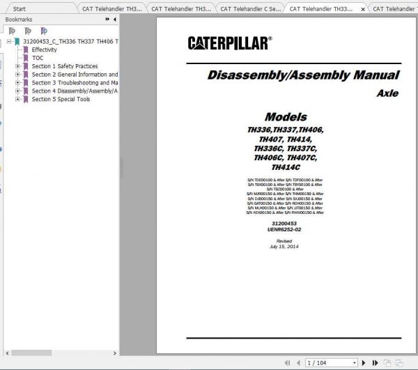 CAT Telehandler TH337C Operation Parts and Maintenance Manual 2