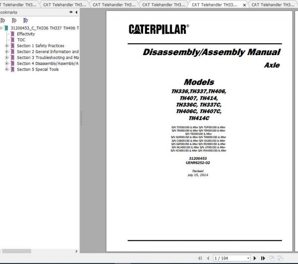 CAT Telehandler TH337 Operation Parts and Service Manual 1