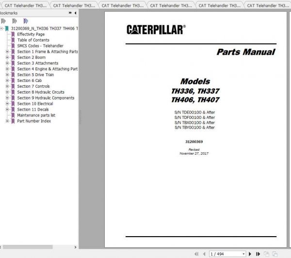 CAT Telehandler TH337 Operation Parts and Service Manual 2