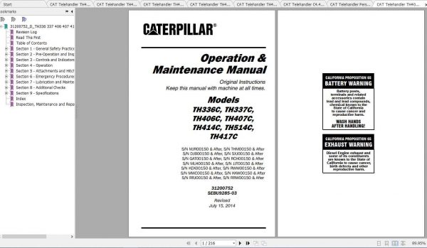 CAT Telehandler TH406C GAT Operation Parts and Maintenance Manual 1