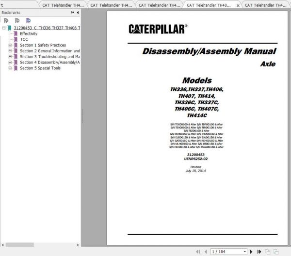 CAT Telehandler TH406C GAT Operation Parts and Maintenance Manual 2