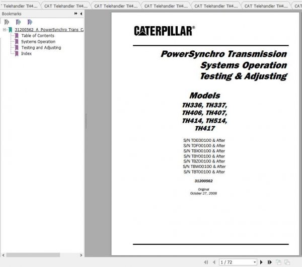 CAT Telehandler TH406 Operation Parts and Maintenance Manual 1