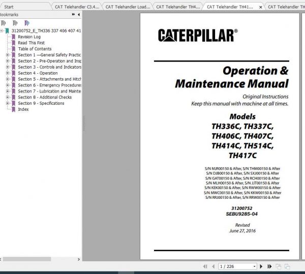 CAT Telehandler TH414C Operation Parts and Maintenance Manual 2