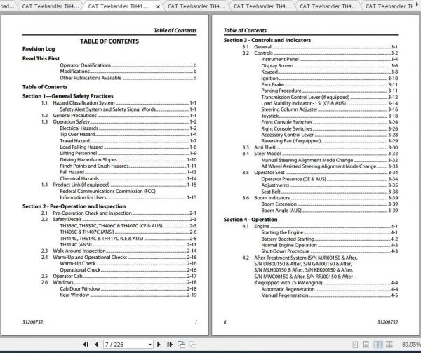 CAT Telehandler TH414C Operation Parts and Maintenance Manual 3
