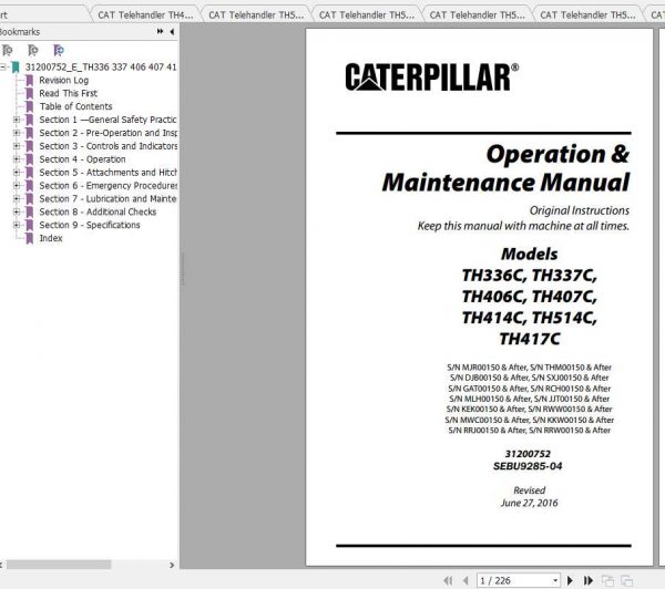 CAT Telehandler TH514C Operation Parts and Maintenance Manual 1