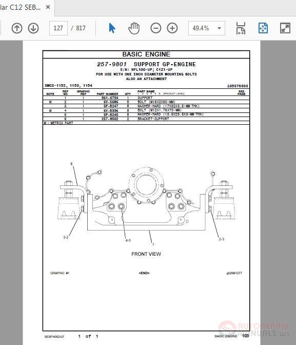Caterpillar C12 SEBP400237 Marine Engine Parts Manual