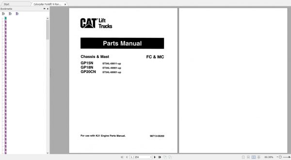 Caterpillar Forklift N Range Parts Manuals 1
