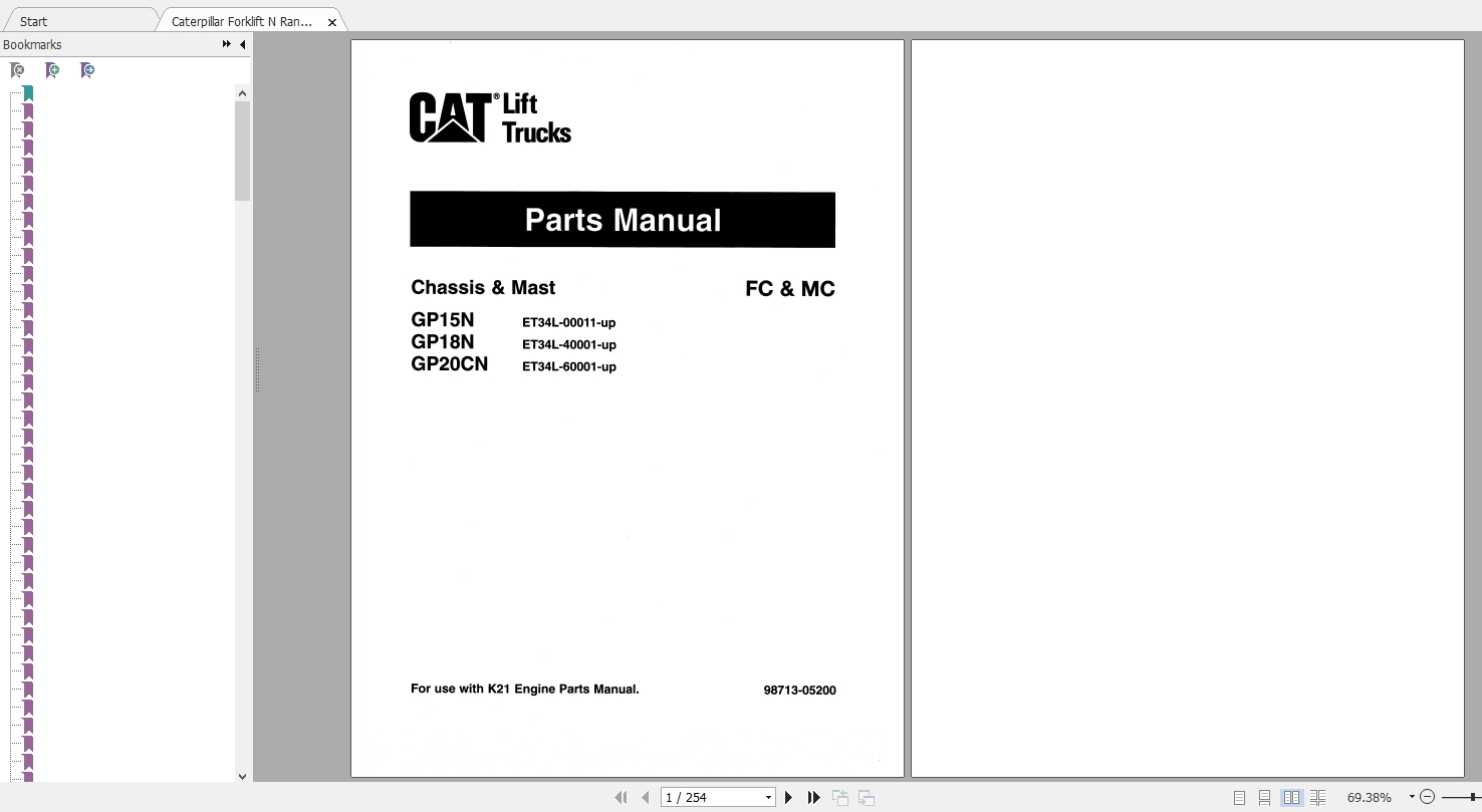 Caterpillar Forklift N Range Parts Manuals 1