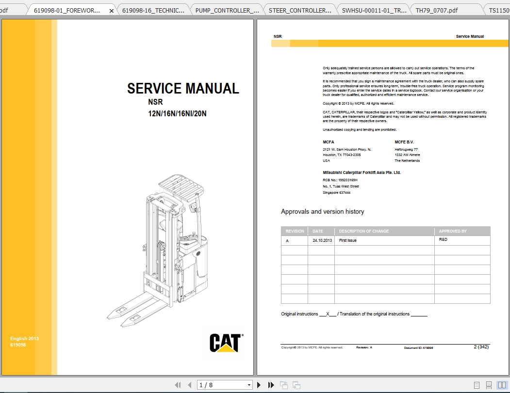 Caterpillar Lift Truck NSR20N Service Manuals 1