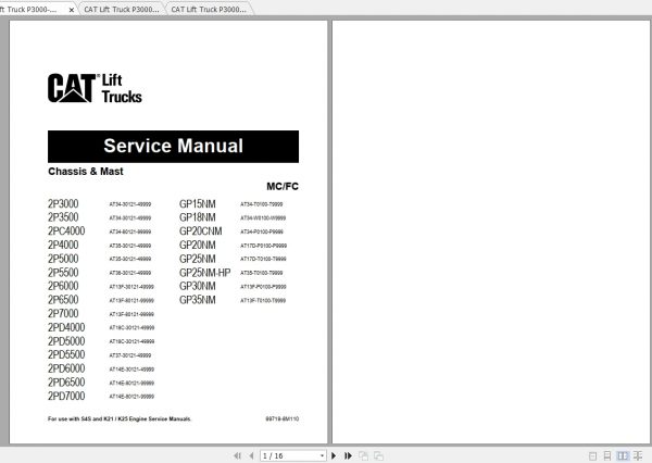 Caterpillar Lift Truck P4000 7000 Service Manuals 1