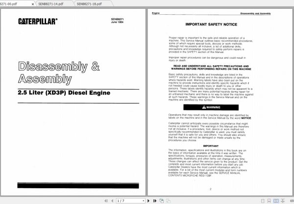 Caterpillar Lift Truck VC60E Disassembly Assembly 1
