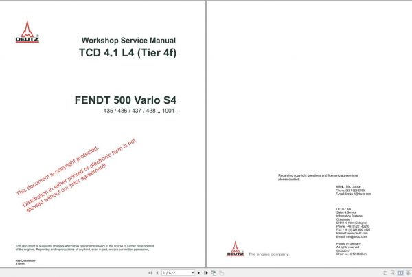 Deutz TCD 41 L4 Tier 4f Diesel Engine Workshop Service Manual72629390 1