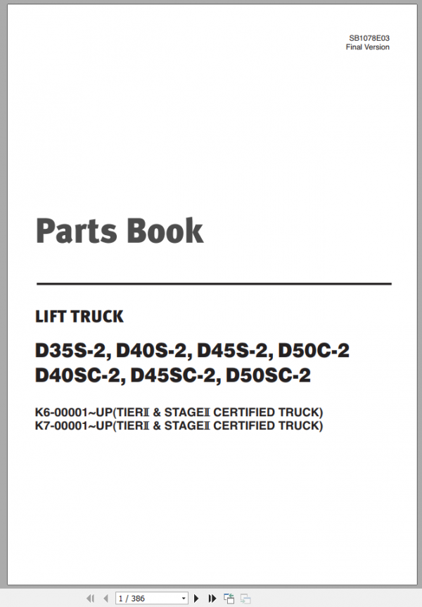 Doosan Forklift D35 45S 2S NK6 K7 Parts BookEN 1