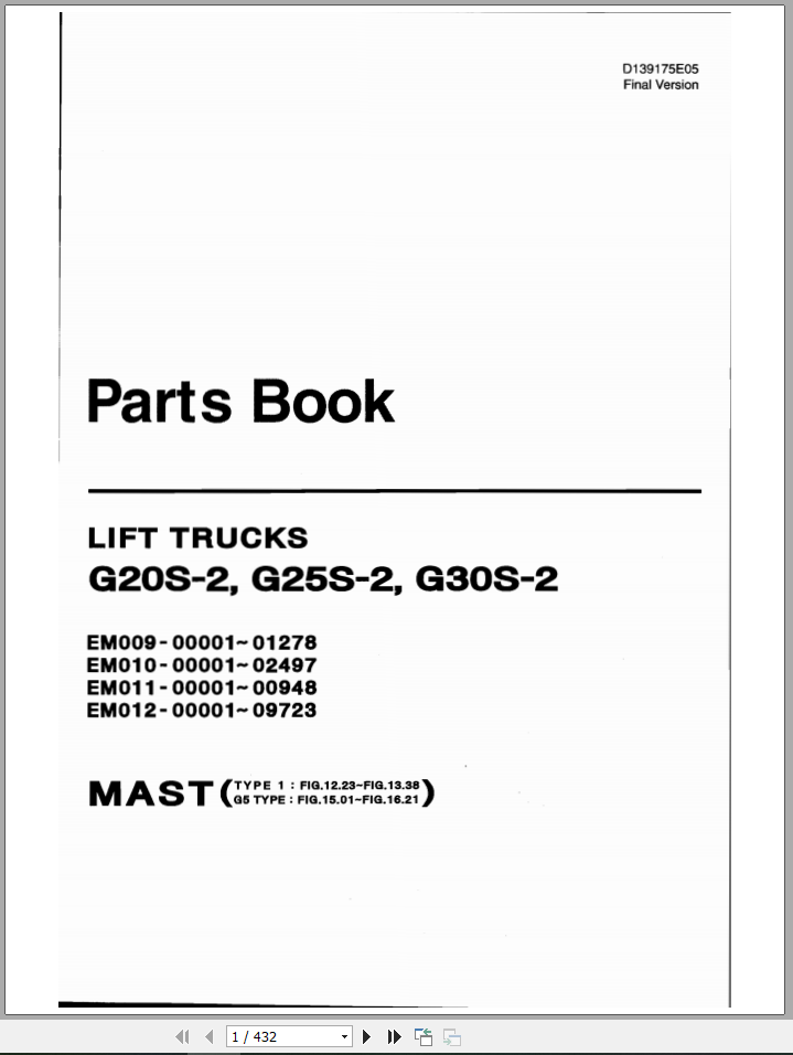 Doosan Forklift G20 25 30S 2 12 00346 Parts BookEN 1