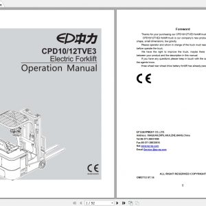 EP Electric Forklift Truck CPD1012TVE3 Operation Manual 1