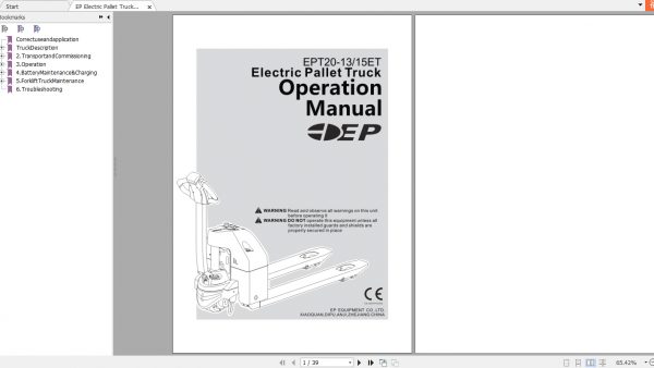 EP Electric Pallet Truck ETP20 1315ET Operation Manual 1