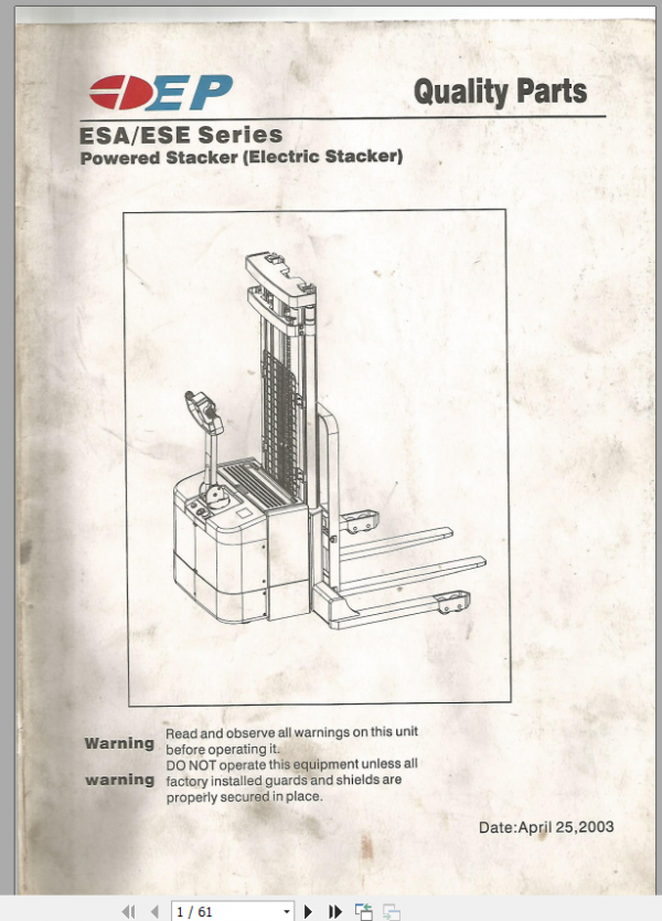 EP Forklift Truck ESAESE Part Manual 1