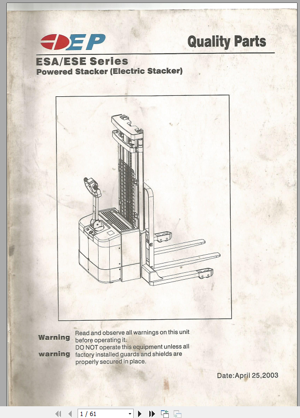 EP Forklift Truck ESAESE Part Manual 1