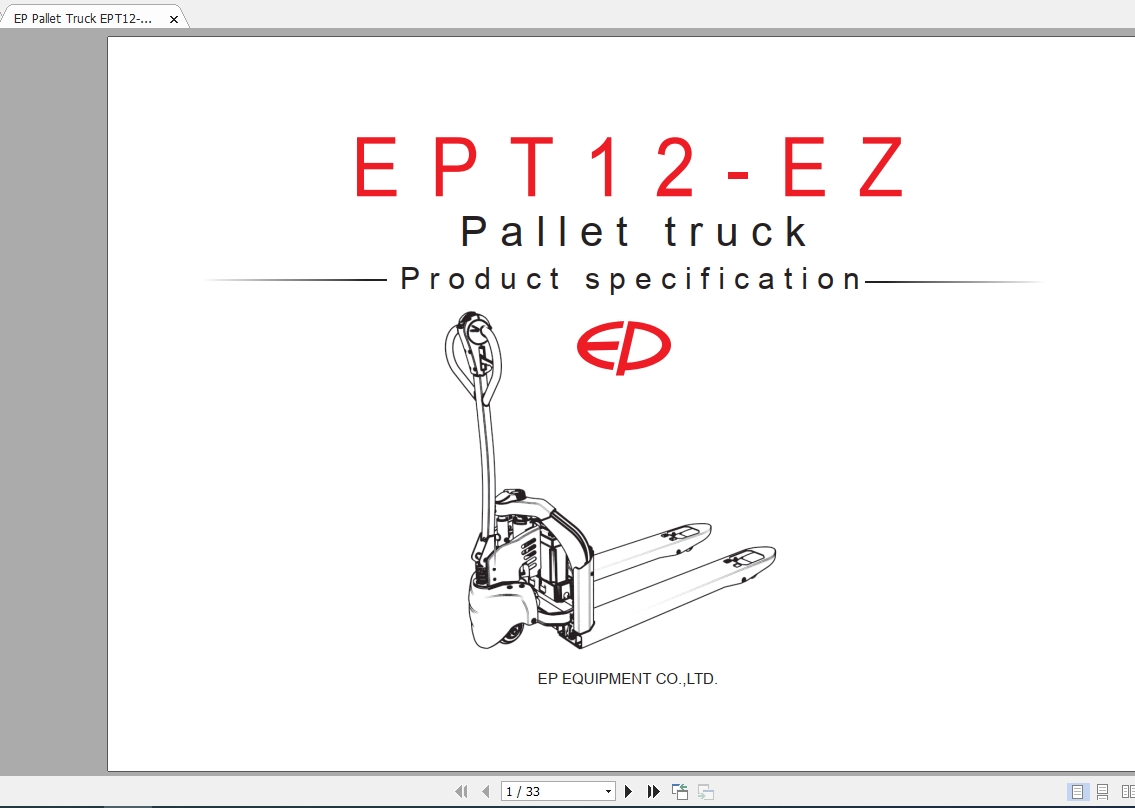 EP Pallet Truck EPT12 EZ Product Specification 1