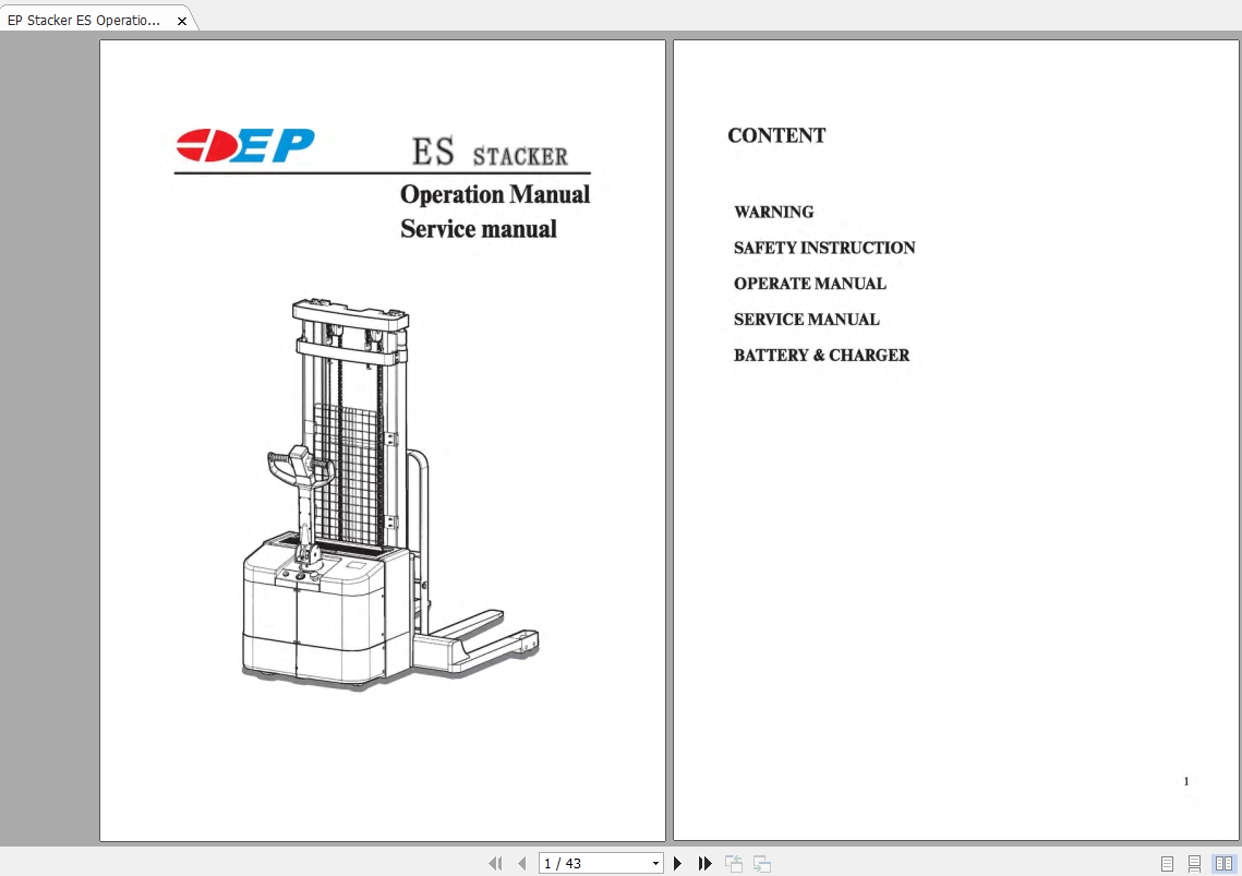 EP Stacker ES Operation Service Manual 1