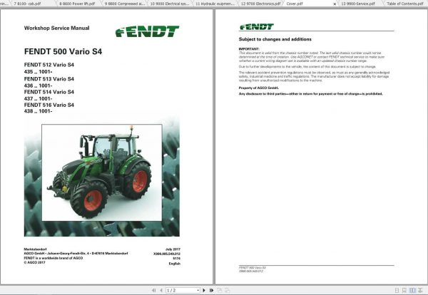 Fendt Tractor 500 512 513 514 516 Vario S4 Workshop Sevice Manual 1