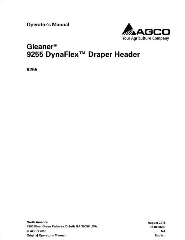 Gleaner 9255 DynaFlex Draper Header Operators Manual71483068B 1