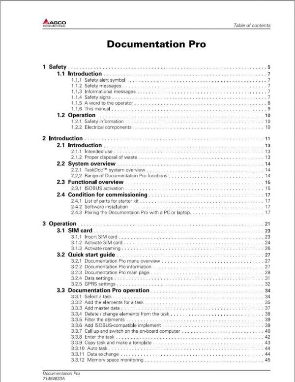 Gleaner Documentation Pro Operators Manual71484633A 2