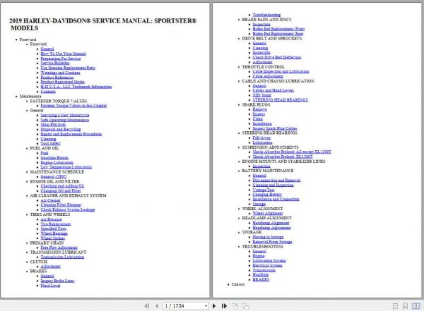 Harley Davidson Sportster 2019 Service Manual 1