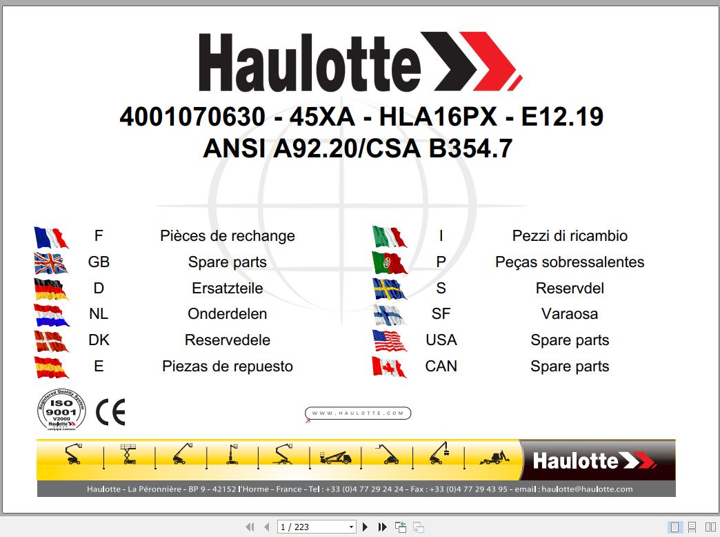 Haulotte Articulated Boom Lift 45XA HLA16PX Spare Parts 1