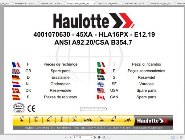 Haulotte Articulated Boom Lift 45XAHLA16PX Parts Manual 2
