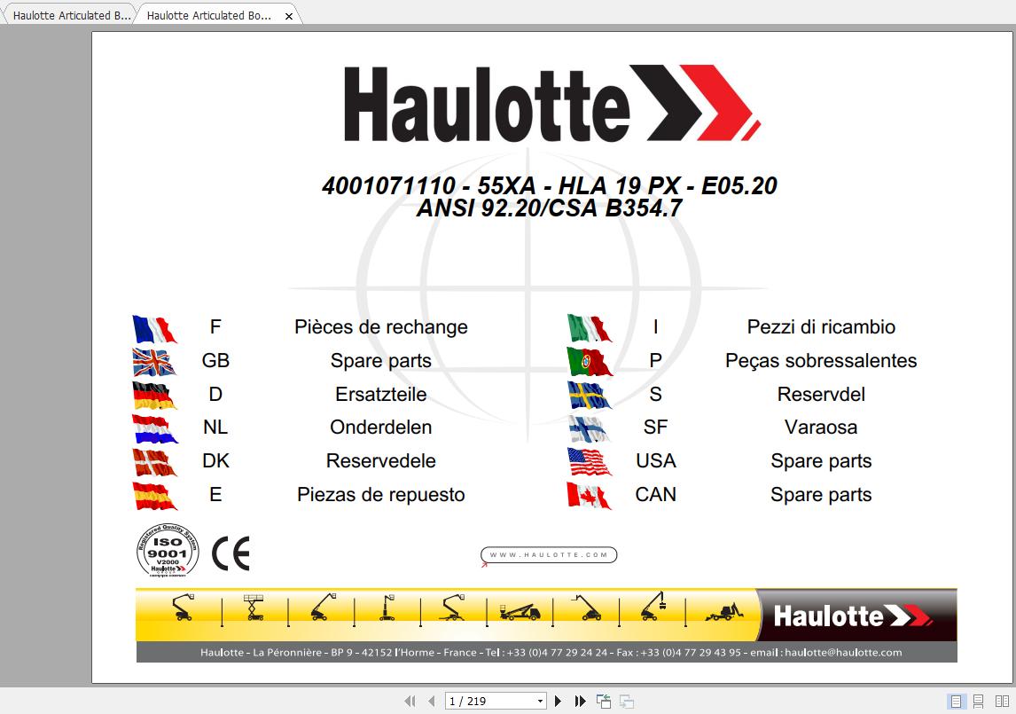 Haulotte Articulated Boom Lift 55XA HLA19PX Spare Parts 1