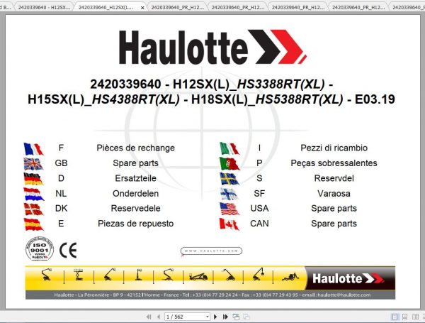 Haulotte Articulated Boom Lift H12 H25 Spare Parts 2