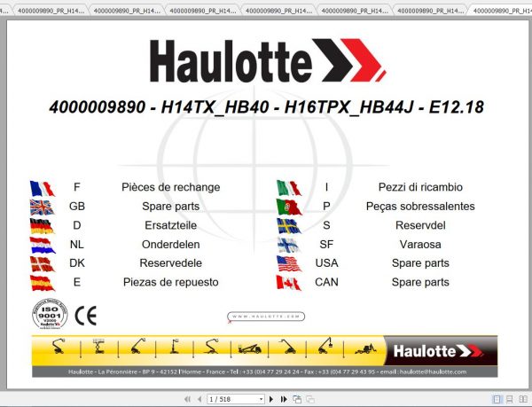 Haulotte Articulated Boom Lift H14TXH16TPX Parts Manual4000009890 1