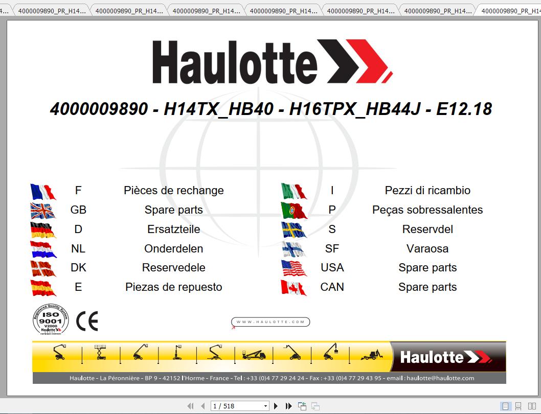 Haulotte Articulated Boom Lift H14TXH16TPX Parts Manual4000009890 1