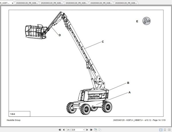 Haulotte Articulated Boom Lift H28TJ HB86TJ Parts Manual2420340120 2