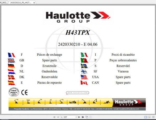 Haulotte Articulated Boom Lift H43TPX Parts Manual 4