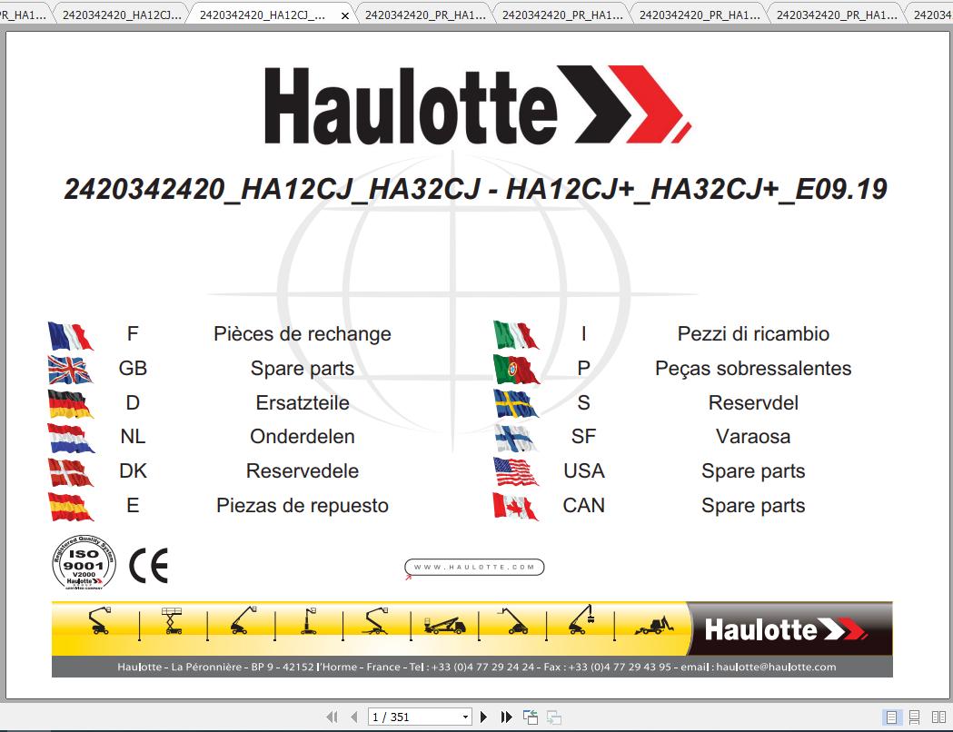 Haulotte Articulated Boom Lift HA12 32CJ Parts Manual 1