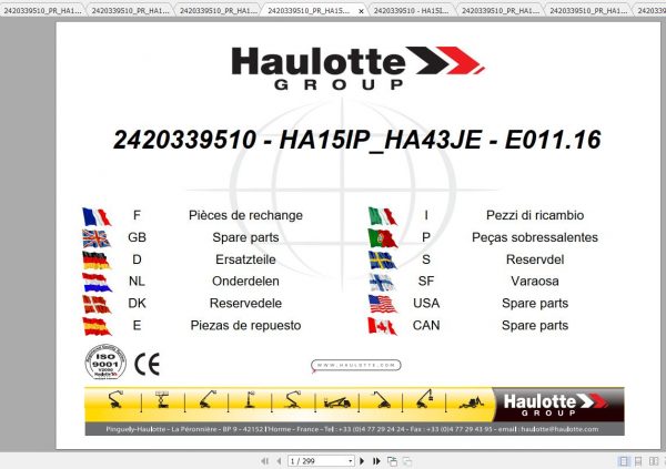 Haulotte Articulated Boom Lift HA15IP HA43JE Parts Manual2420339510 1