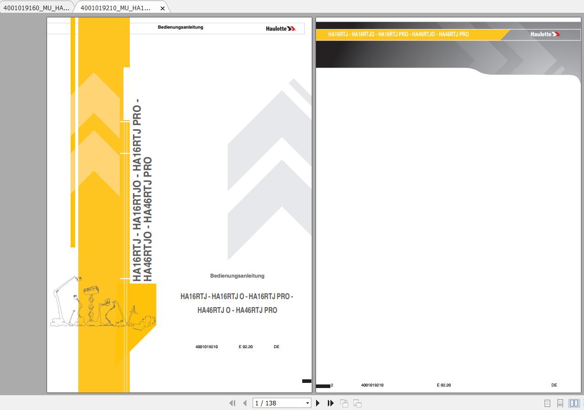 Haulotte Articulated Boom Lift HA16RTJ HA46RTJ Operators Manual 1