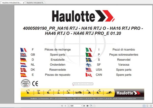 Haulotte Articulated Boom Lift HA16RTJ HA46RTJ Spare Parts Maintenance Manual 2