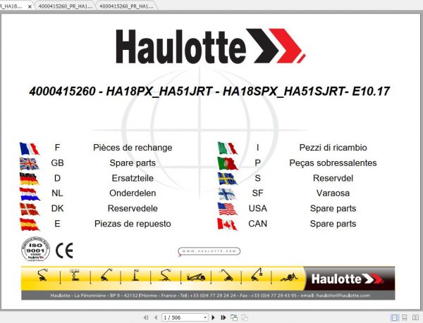 Haulotte Articulated Boom Lift HA18 HA51 Parts Manual4000415260 1