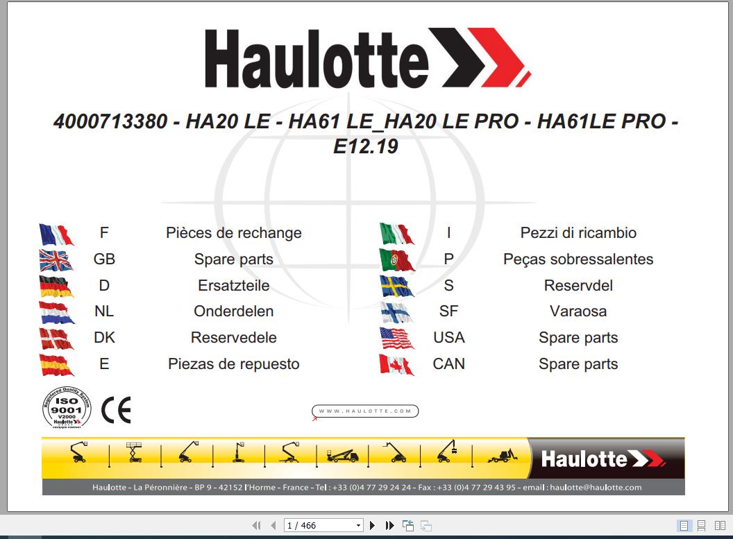 Haulotte Articulated Boom Lift HA20LE HA61LE Spare Parts4000713380 1