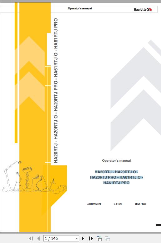Haulotte Articulated Boom Lift HA20RTJ HA61RTJ Operators Manual4000715370 1