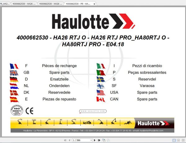 Haulotte Articulated Boom Lift HA26 80 RTJ PRO Parts Manual4000662530 1