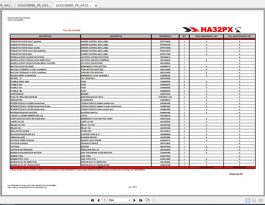 Haulotte Articulated Boom Lift HA32PXHA100JRT Parts Manual2420338980 1