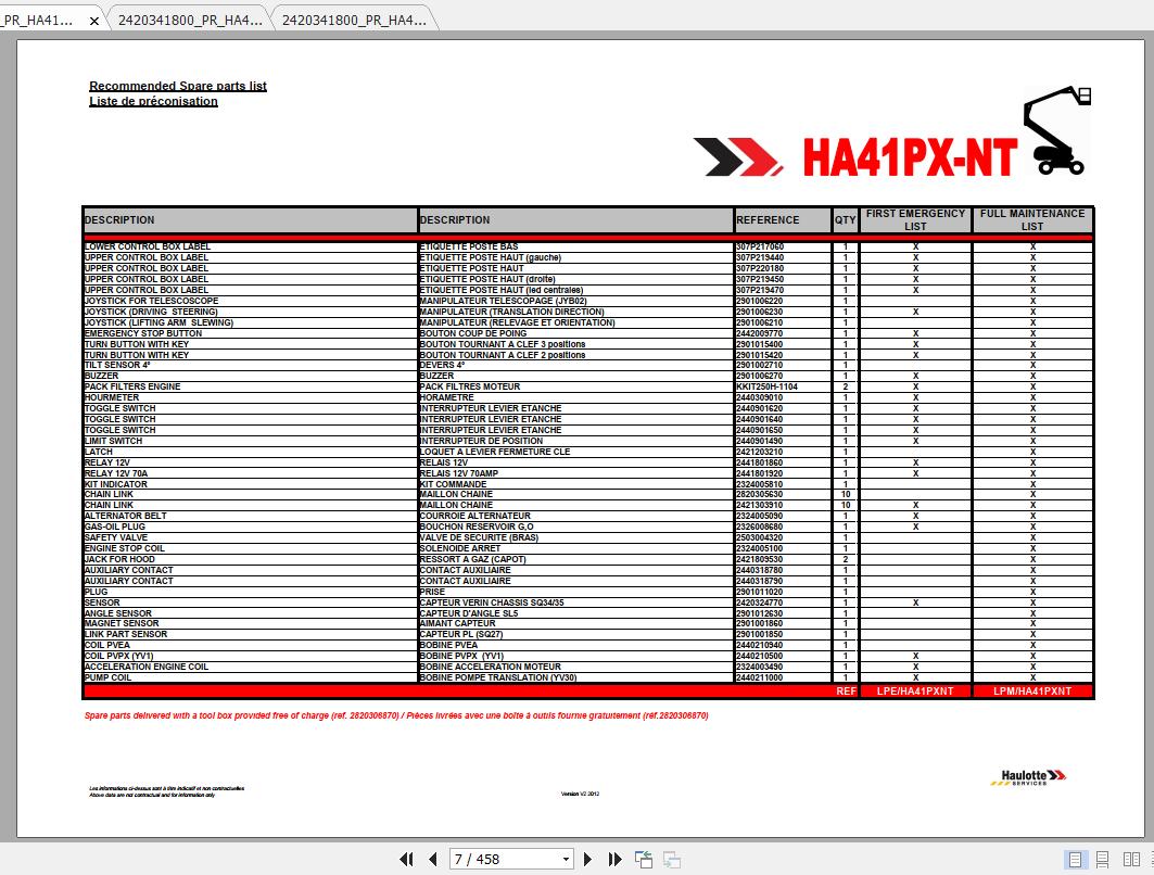 Haulotte Articulated Boom Lift HA 41 130 Parts Manual2420341800 1