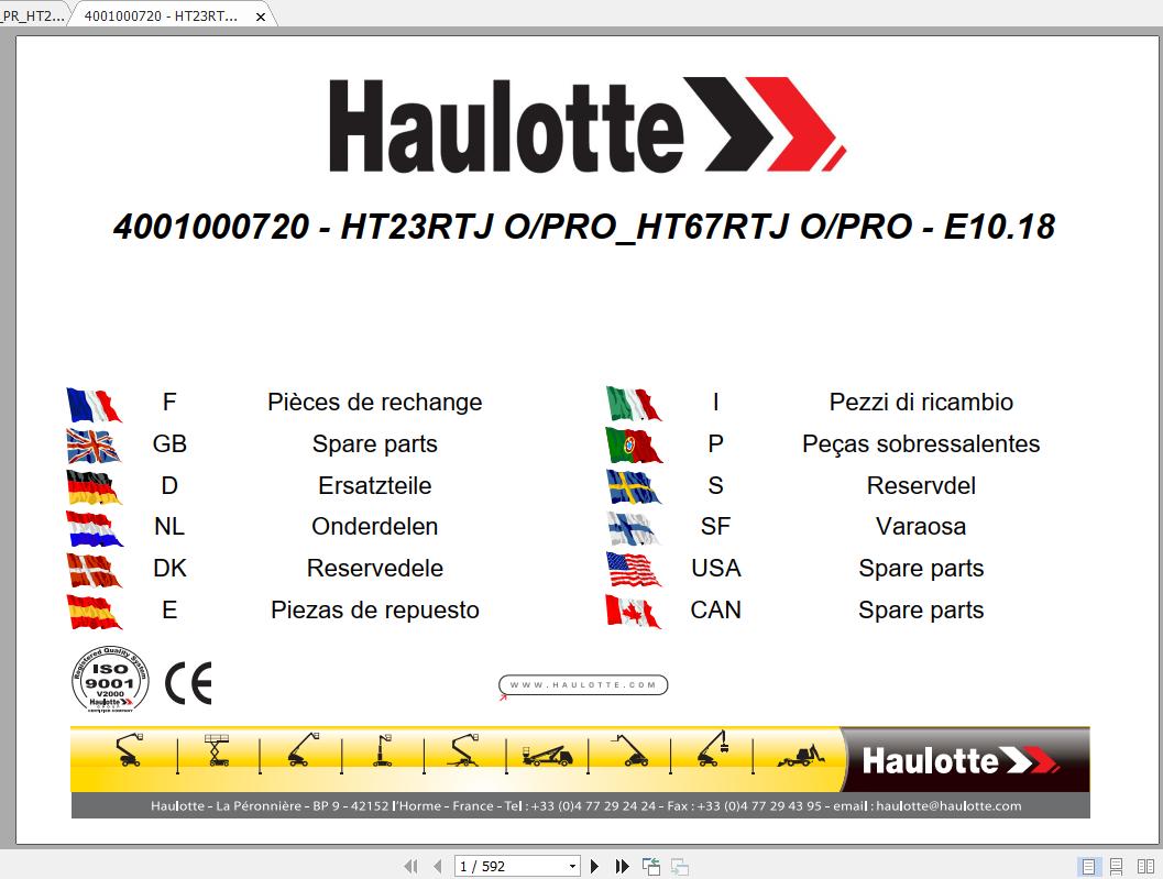 Haulotte Articulated Boom Lift HT23 67 RTJPRO Parts Manual4001000720 1