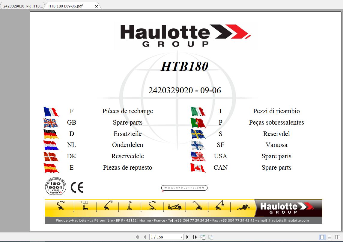 Haulotte Articulated Boom Lift HTB180 Parts Manual2420329020 1